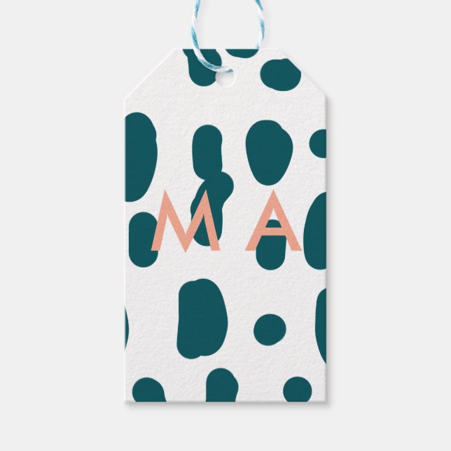 Blue polkadot orange pastel monogram man letter pa geschenkanhänger (Vorderseite)