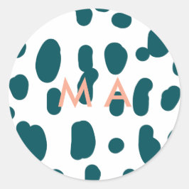Blue polkadot orange pastel monogram man letter pa runder aufkleber