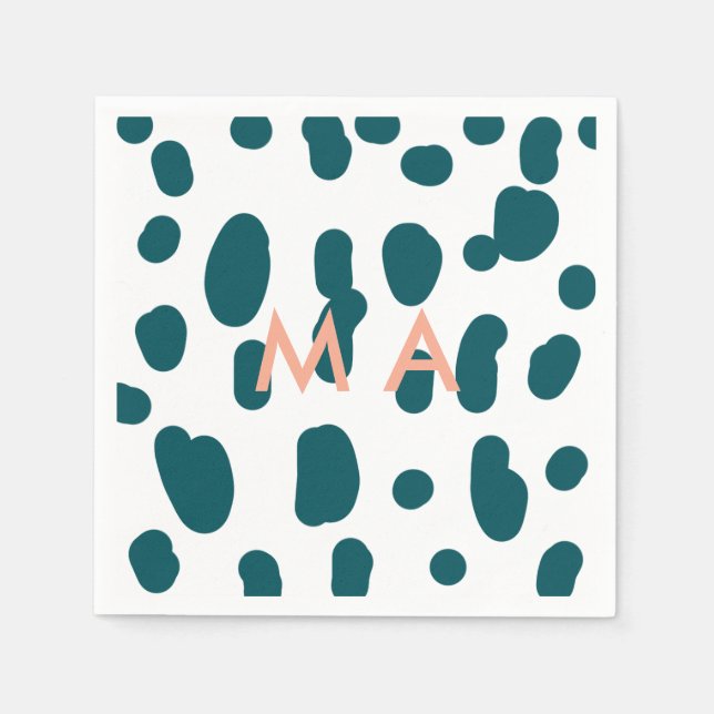 Blue polkadot orange pastel monogram man letter pa serviette (Vorderseite)