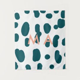 Blue polkadot orange pastel monogram man letter pa wandteppich