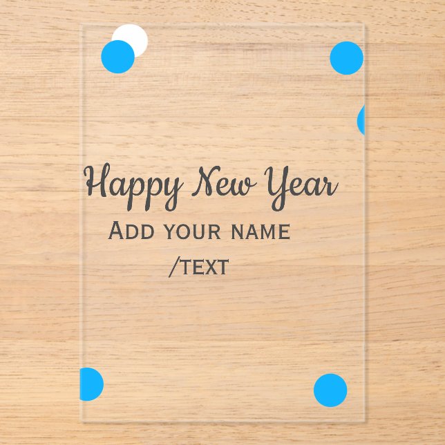 Blue polkadots happy new year add name messasimple acryleinladungen (Vorderseite)