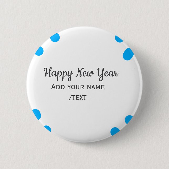 Blue polkadots happy new year add name messasimple button (Vorderseite)