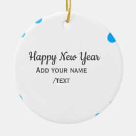 Blue polkadots happy new year add name messasimple keramik ornament