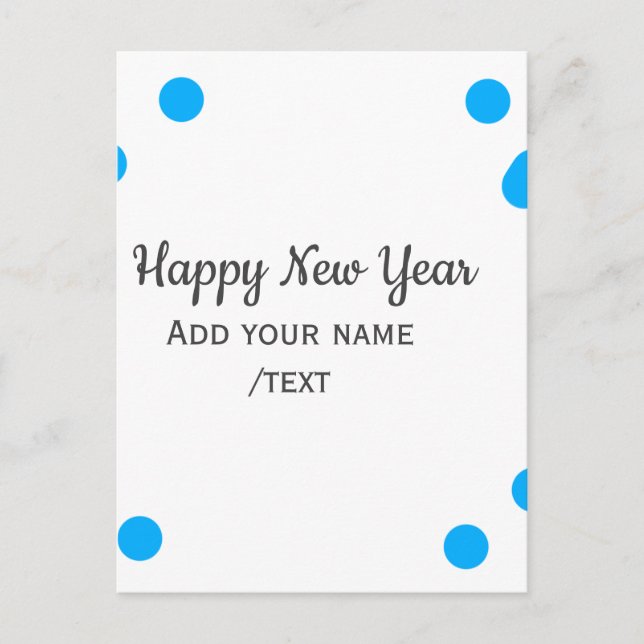 Blue polkadots happy new year add name messasimple postkarte (Vorderseite)