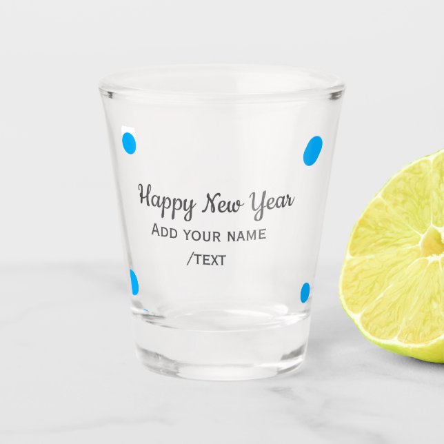 Blue polkadots happy new year add name messasimple schnapsglas (Vorderseite)