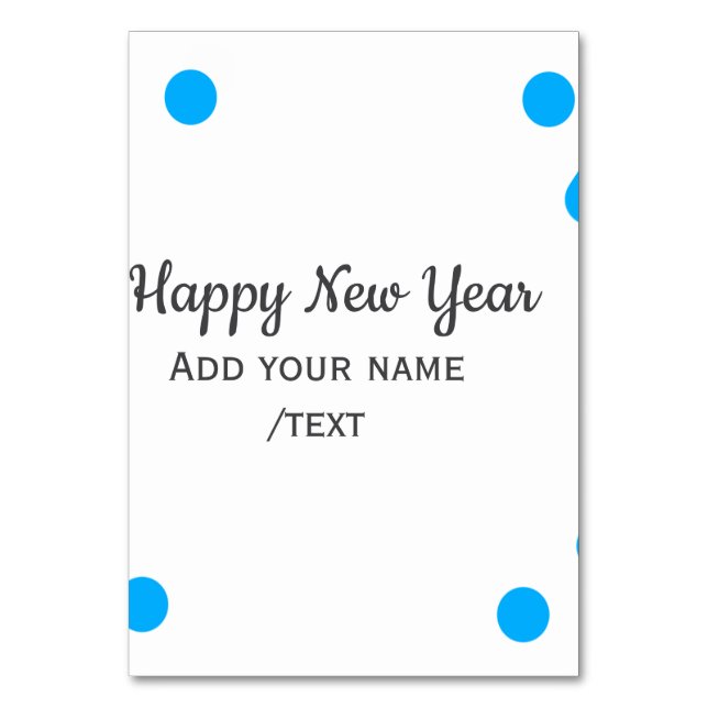 Blue polkadots happy new year add name messasimple tischnummer (Vorderseite)