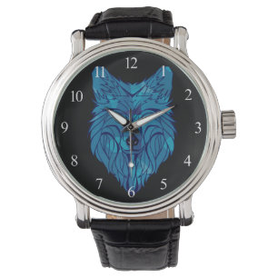 Blue Poly Wolf Head Armbanduhr