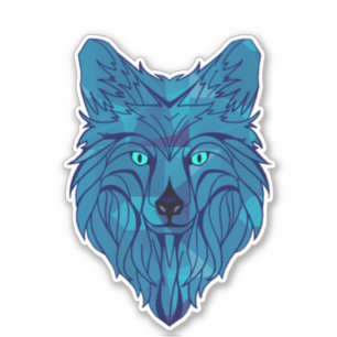 Blue Poly Wolf Head Aufkleber