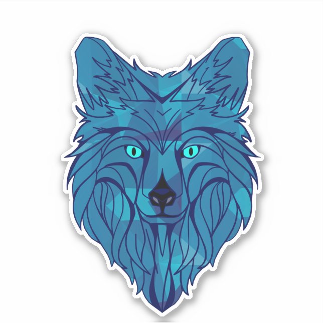 Blue Poly Wolf Head Aufkleber (Vorderseite)
