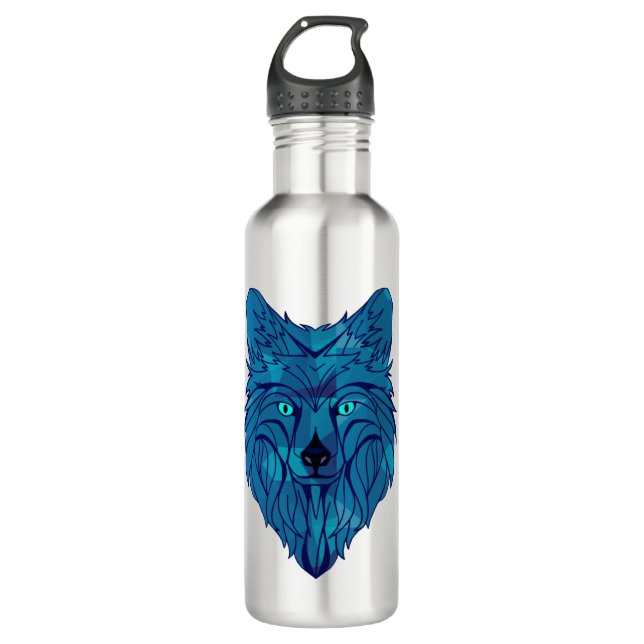 Blue Poly Wolf Head Edelstahlflasche (Vorderseite)