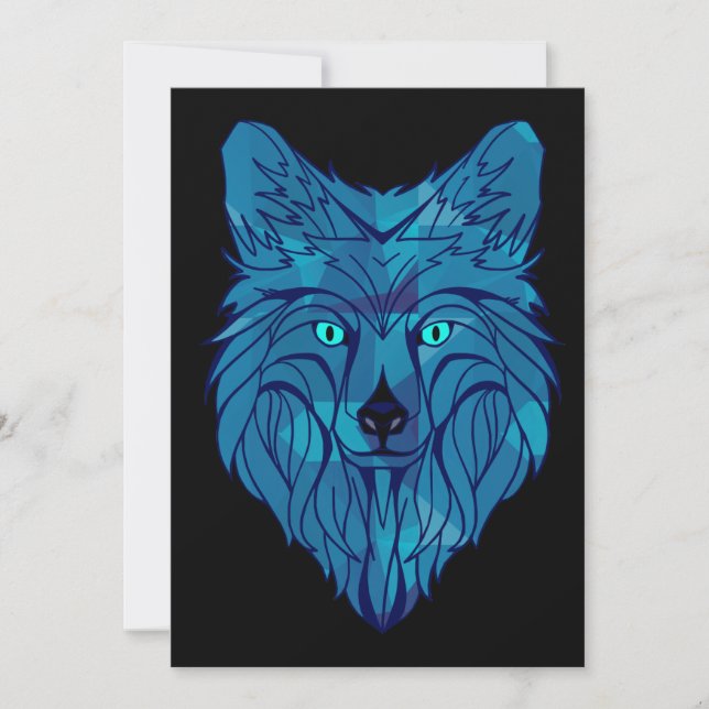 Blue Poly Wolf Head Feiertagskarte (Vorderseite)
