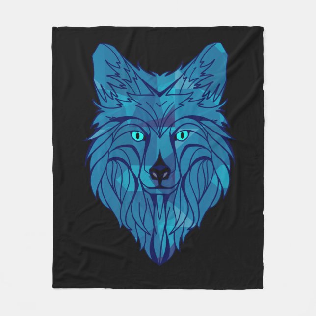 Blue Poly Wolf Head Fleecedecke (Vorderseite)
