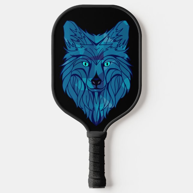 Blue Poly Wolf Head Pickleball Schläger (Vorderseite)
