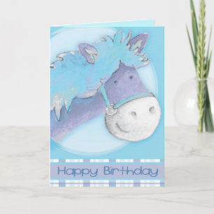 Blue pony horse watercolor art Birthday Card Karte