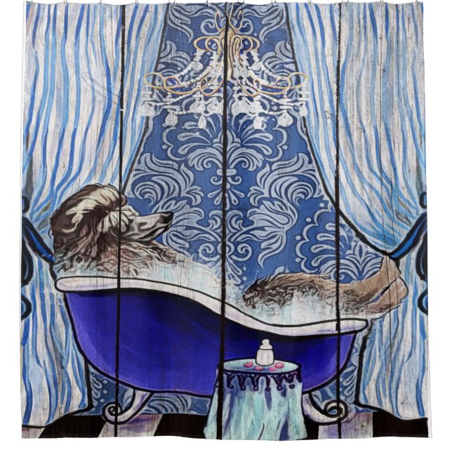 Blue Poodle Art Lover Geschenk - Niedlich, lustig Duschvorhang (Vorderseite)