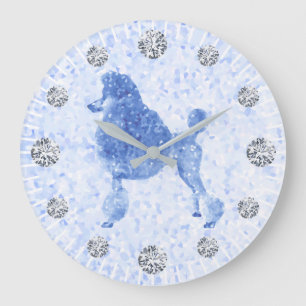 Blue Poodle Diamond Hour Große Wanduhr