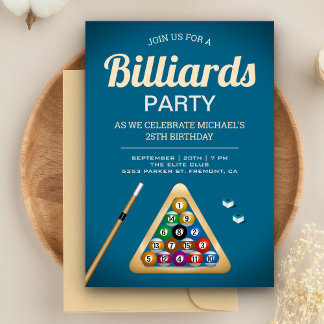 Blue Pool Table Billiard Snooker Geburtstagsparty Einladung
