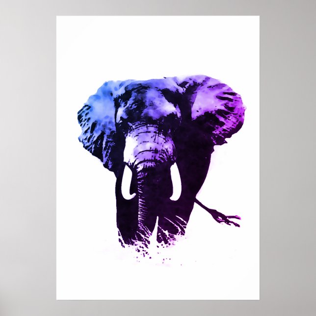 Blue Pop Art Elephant Tinte Paint Poster (Vorne)
