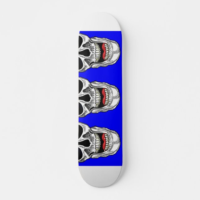 Blue Pop Art Laughing Skulls Skateboard (Vorne)