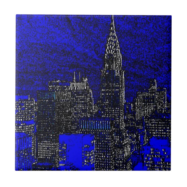 Blue Pop Art New York City Fliese (Vorderseite)