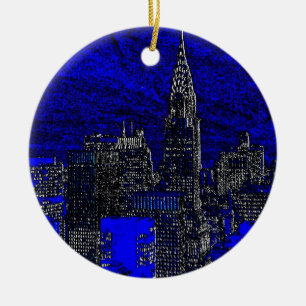 Blue Pop Art New York City Keramikornament