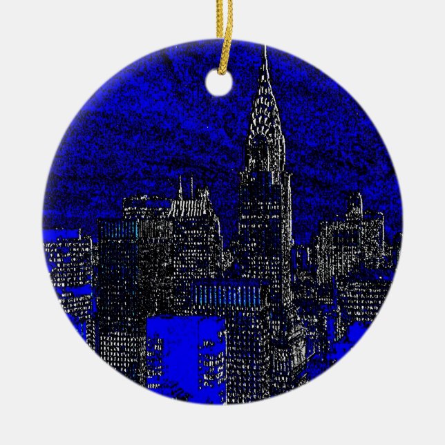 Blue Pop Art New York City Keramikornament (Vorne)