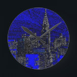 Blue Pop Art New York City Runde Wanduhr<br><div class="desc">Pop Art Style Manhattan New York City Artwork</div>