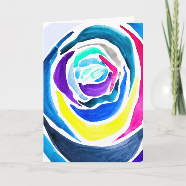 Blue Pop Art Rose Aquarell Karte (Vorderseite)