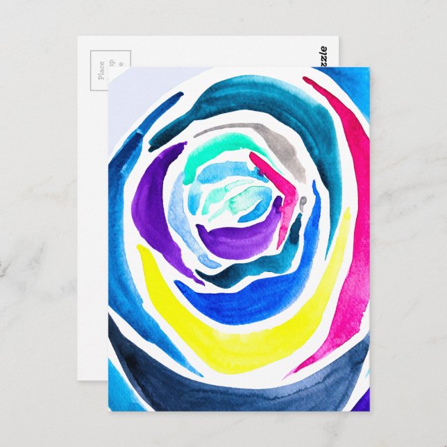 Blue Pop Art Rose Aquarell Postkarte (Vorne/Hinten)