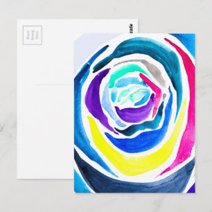 Blue Pop Art Rose Aquarell Postkarte