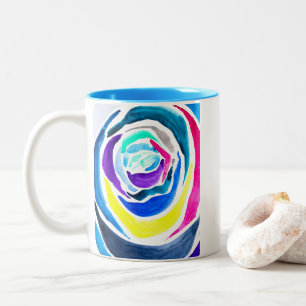 Blue Pop Art Rose Aquarell Zweifarbige Tasse