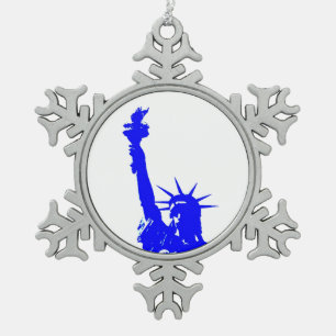 Blue Pop Art Statue of Liberty Schneeflocken Zinn-Ornament