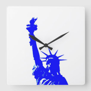 Blue Pop Art Statue of Liberty Square Wallclock Quadratische Wanduhr