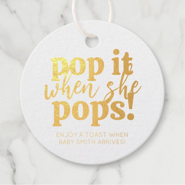 Blue Pop It, wenn sie Pop Baby Dusche Gefallen Geschenkanhänger (Vorderseite)