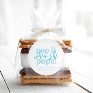 Blue Pop It, wenn sie Pop Baby Dusche Geschenk Runder Aufkleber