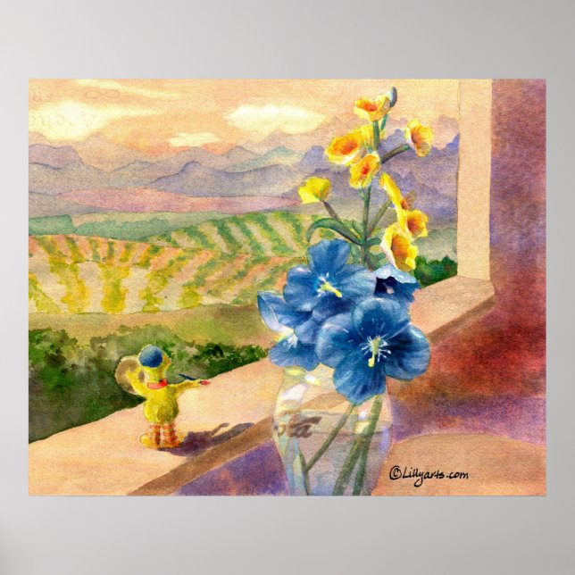 Blue Poppies Watercolor Poster Print (Vorne)