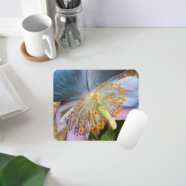 Blue Poppy Bloom Floral Mousepad (In Situ)