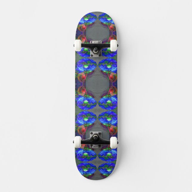 Blue poppy, blue abstract flower skateboard (Vorderseite)
