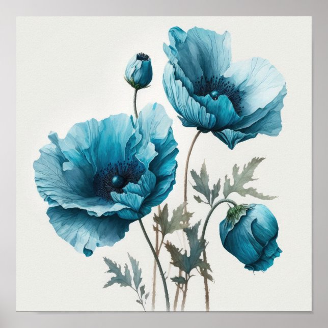 Blue Poppy Blume Art Print Poster (Vorne)