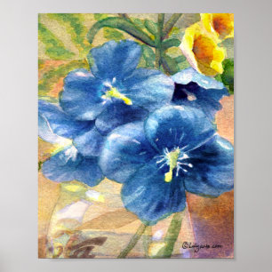 Blue Poppy Watercolor Nah U Poster