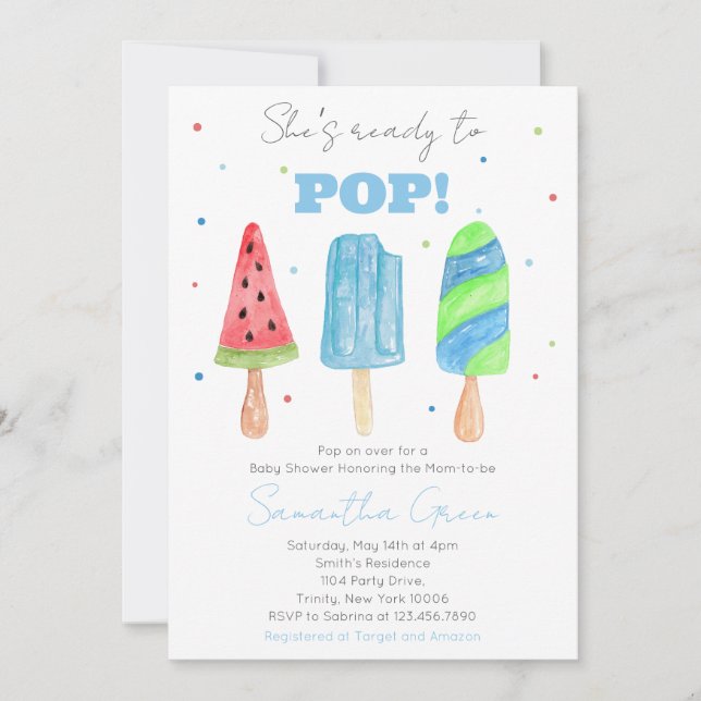 Blue Popsicle Baby Dusche Einladung (Vorderseite)