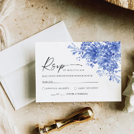 Blue Porcelain Floral Wedding RSVP Card Karte