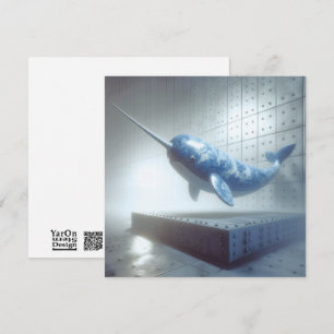Blue Porcelain Narwhal Grußkarte Mitteilungskarte