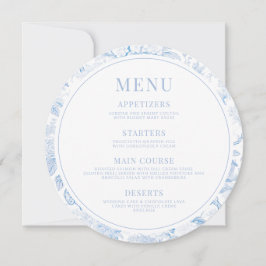 Blue Porcelain Wedding Round Menu Unmittelbarer Do Einladung