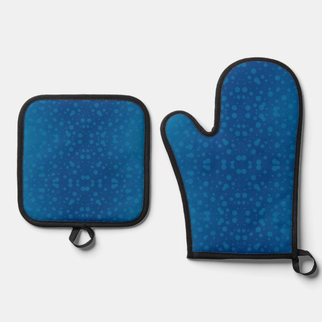 Blue pot holder and oven mitt with a subtle star  ofenhandschuh & Topflappen-Set (Vorderseite)