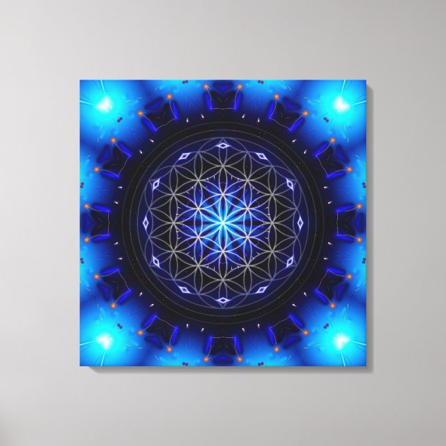 blue power mandala with flower of life leinwanddruck (Vorderseite)
