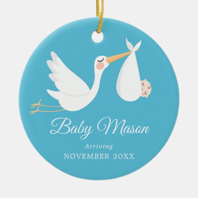 Blue Pregnancy Announcement Baby Boy Keramik Ornament (Vorne)