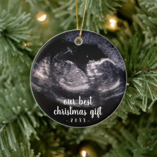 Blue Pregnancy Reveal Ultrasound Foto Weihnachten Keramik Ornament