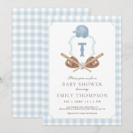 Blue Preppy Baseball Crest Baby Shower Invitation Dankeskarte