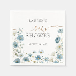 Blue Preppy Flowers Watercolor Baby Shower Serviette